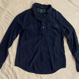 C Wonder Women's Small Navy Silk Blouse